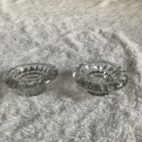 Vintage Pair of Kig Malaysia Cut Glass Diamond Candle Holders For Taper Candles - Picture 1 of 4